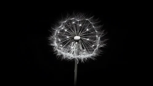 Starlit dandelion clock hangs like a tiny galaxy in orbit