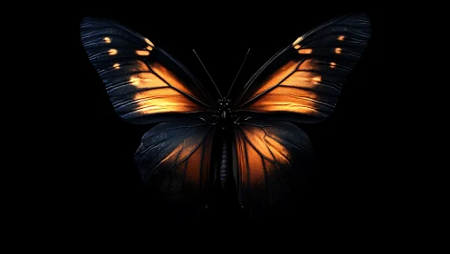 Luminous black butterfly wings reveal metallic amber iridescence