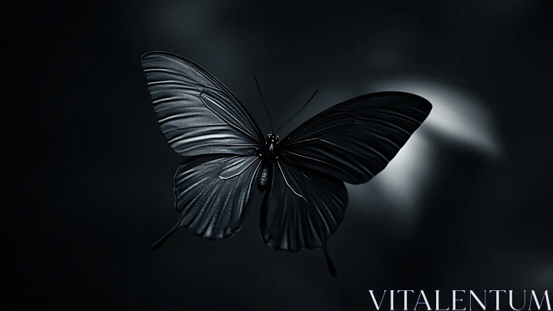Monochrome butterfly in isolated low key lighting study.