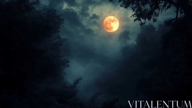 Moonlit forest hush under a glowing midnight lantern sky.