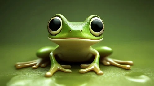 Big eyed green tree frog rendered in glossy 3D style.