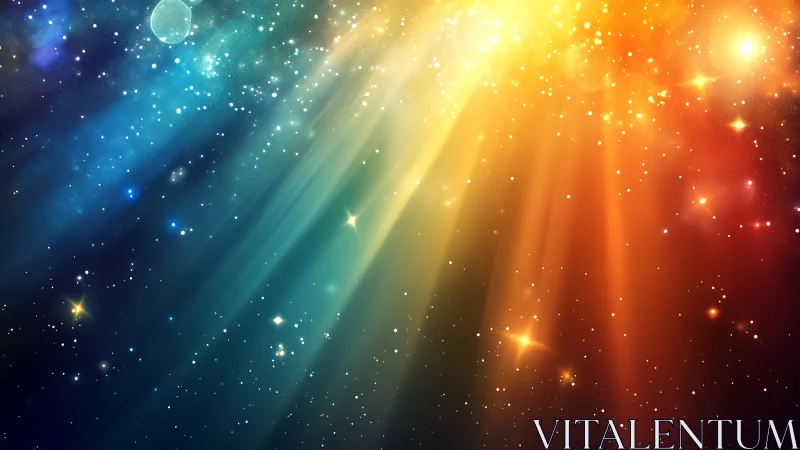 Stellar nebula glows with prismatic light beams across void