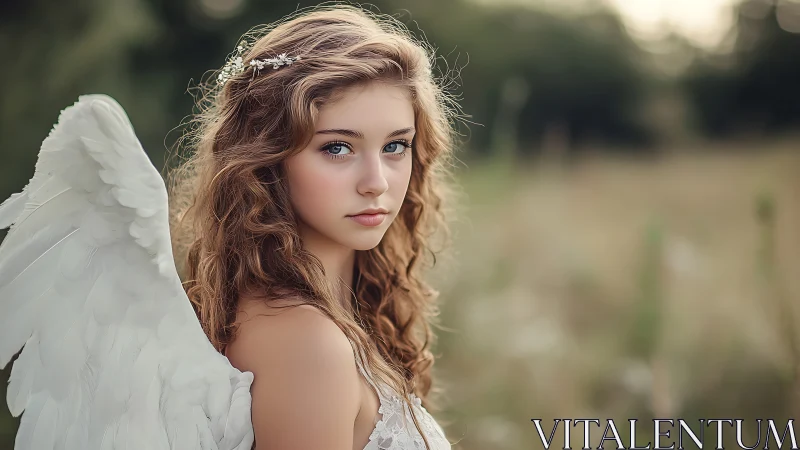 Winged adolescent portrait under shallow field optics.