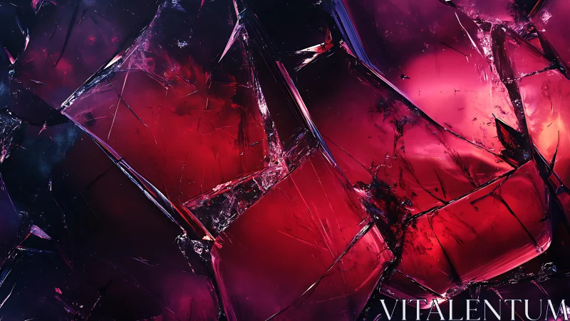 Abstract close-up of broken glass with vivid red and purple hues.