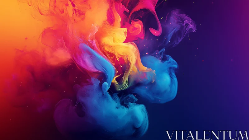 Multicolored fluid cloud in gradient digital background.