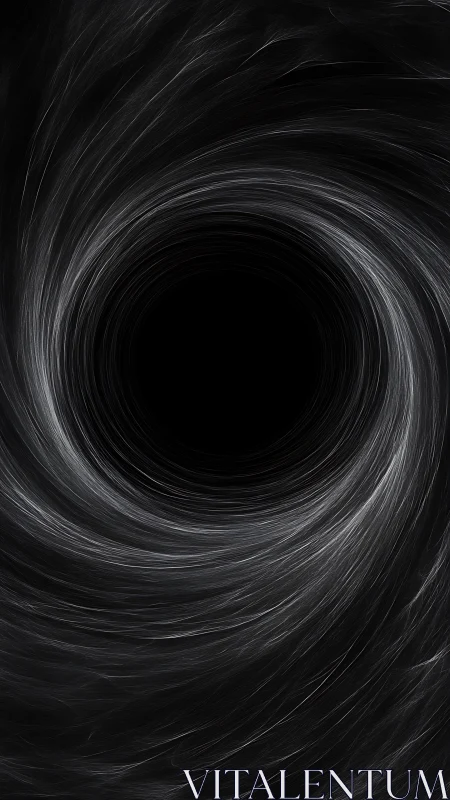 Monochrome vortex swirl centers on a circular black void