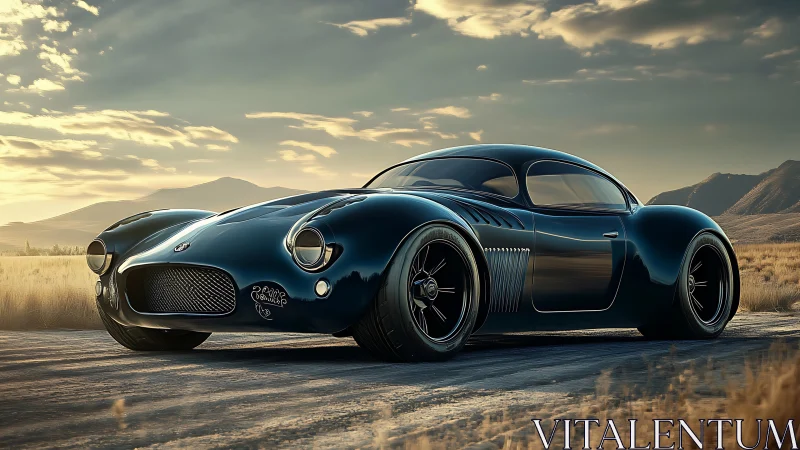 Sunset highway cruise with a sleek retro-future coupe.