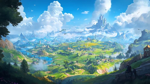 Cloudthrone kingdom breathes across a sunlit emerald valley
