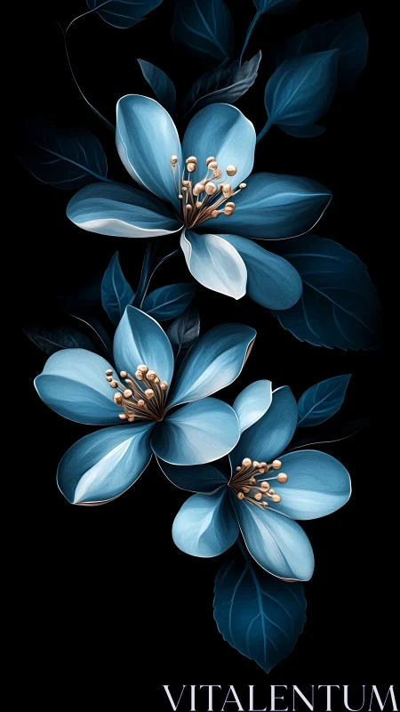 Ethereal Blue Blooms Against Darkness.