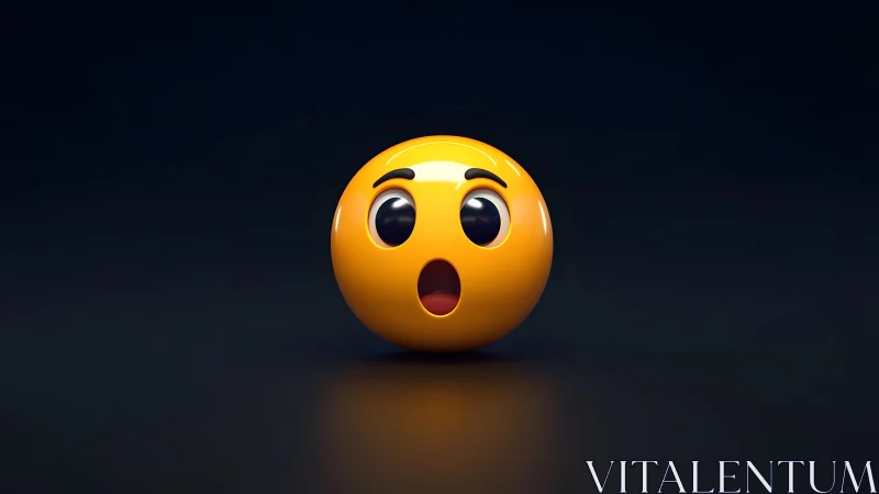 3D shocked emoji face on dark background, digital art style.