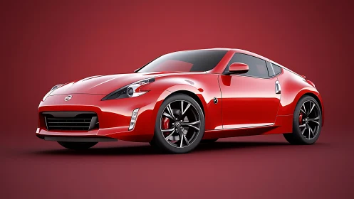 Scarlet sports coupe gleams confidently against red backdrop