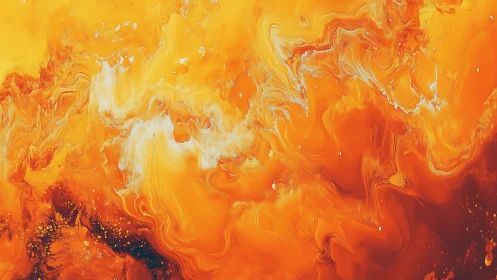 Molten Orange Abstract Fluid Art Composition.