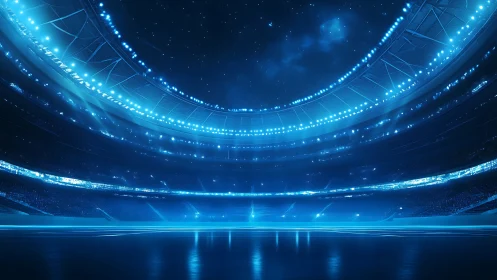 Starlit cyber arena ignites in electric sapphire stadium glow.