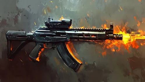 Futuristic Rifle with Blazing Fire Effect.