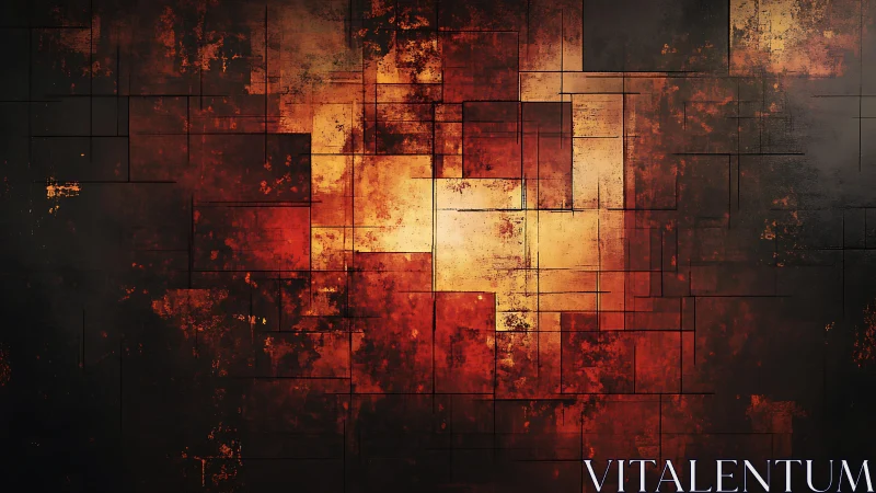 Grunge Abstract Geometric Art With Fiery Orange and Black Tones.