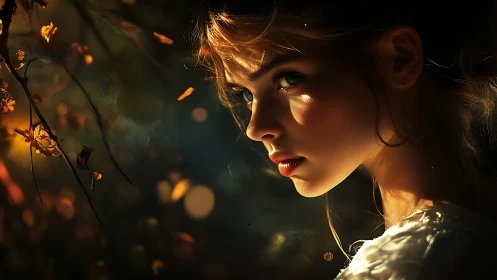 Side-lit female portrait in shallow-focus outdoor setting