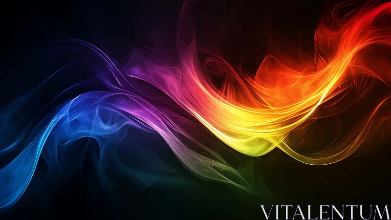 Digital painting of luminous rainbow smoke wave composition.