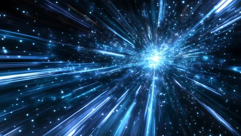 Radial starfield warp rendered with high-intensity luminous streaks