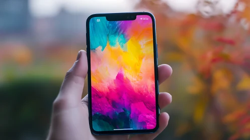 Smartphone Display with Vibrant Abstract Gradient Artwork