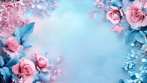 Pink Roses & Blue Florals. Dreamy Spring Composition.