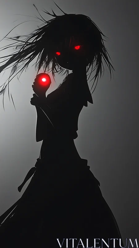 Backlit anime silhouette wielding luminous red energy core.