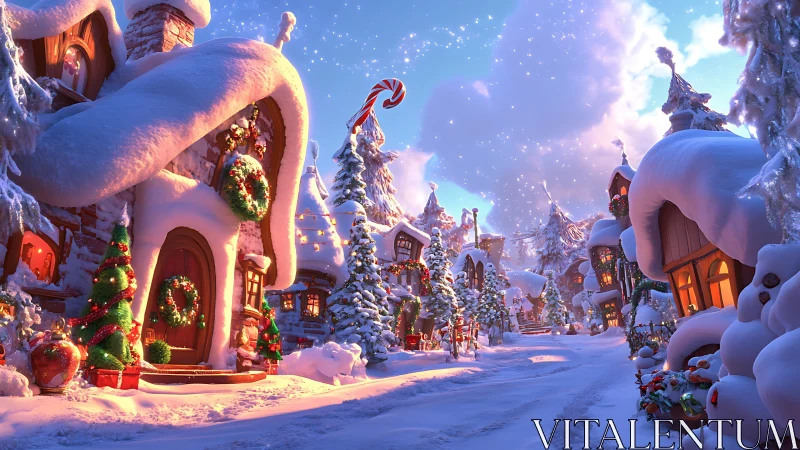 Snowy Christmas village glows with cozy holiday warmth