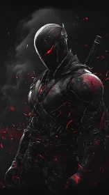 Midnight cyber assassin smolders in ember-streaked armor