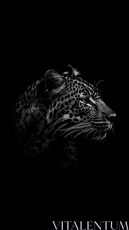Nocturnal leopard silhouette carved in silvered shadow.