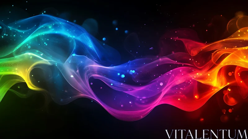 Prismatic wave ribbons dancing across a midnight void.