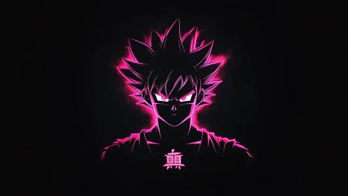 Neon anime warrior glows with intense pink aura in shadow.