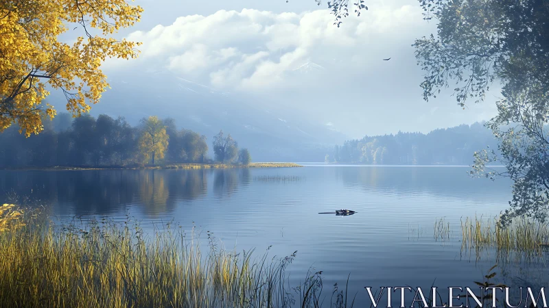 Golden lakeside morning invites calm reflection and gentle wonder