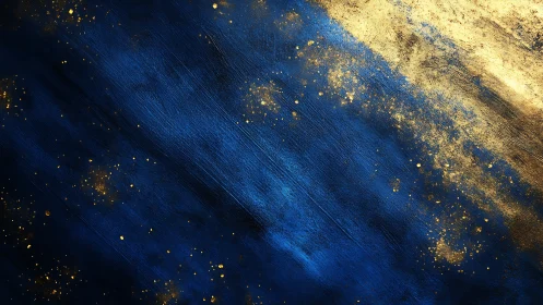 Diagonal cobalt field with metallic gold splatter and textured grain