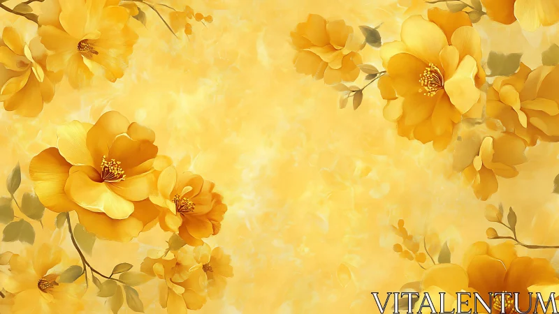 Golden Yellow Flowers Bloom Against Luminous Warm Background