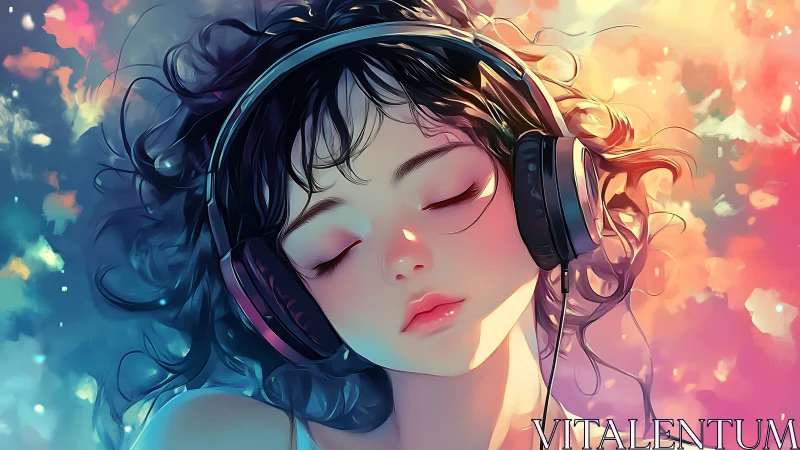 Digital portrait shows person with headphones against gradient light