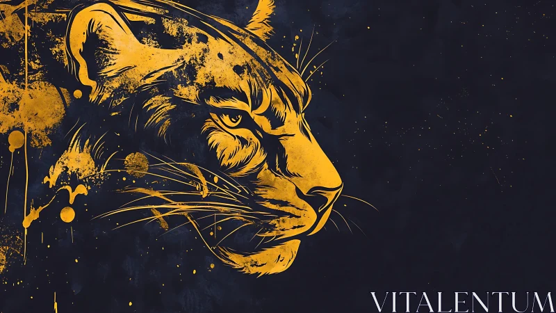 Midnight tiger blaze in golden ink across deep shadowed void.