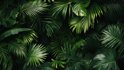 Dense tropical foliage with rich layered green leaves.