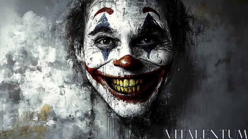 Grinning clown portrait reveals eerie smile and bold paint