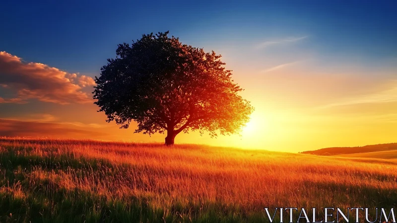 Lone tree drinking the last fire of a sweeping sunset sky.