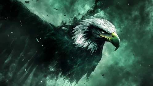 Majestic Eagle in Dynamic Digital Art with Emerald Green Tones.