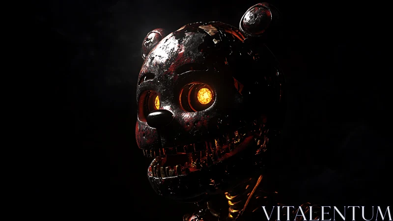 Burnished animatronic bear head with molten amber core glow.