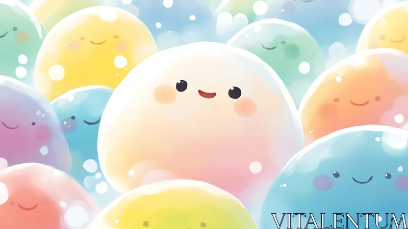 Pastel jelly bean crowd with one extra-sunny squish in center.
