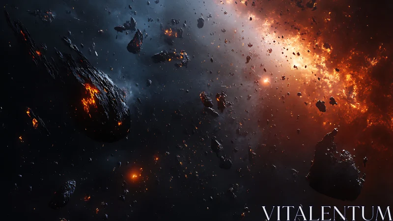 Molten asteroid field crossing explosive starburst nebula.