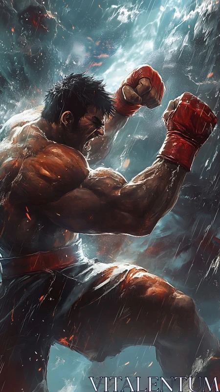 Kinetic storm-forged martial striker in explosive motion.