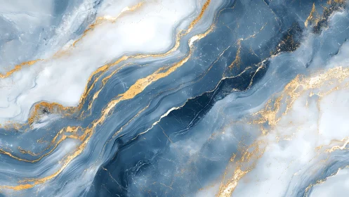 Elegant Blue and Gold Marble Abstract Texture Digital Artwork.