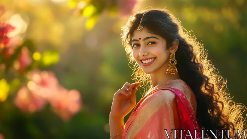 Sunlit saree twirls catch a smile woven from golden hour