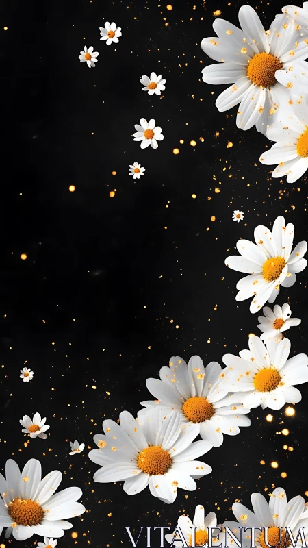White Daisies Dance Through Darkness With Stardust Sparkle.