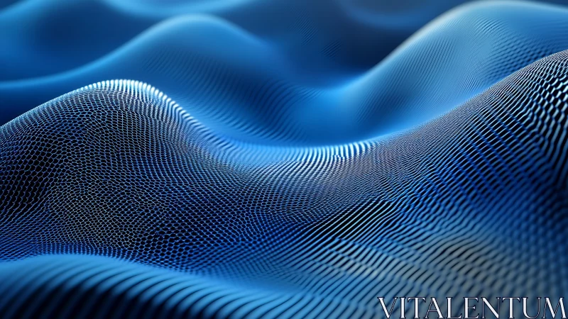 Blue digital mesh waves form undulating 3D surface grid