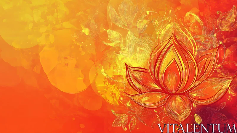 Lotus line art on fiery orange and yellow gradient background.