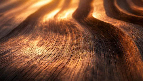 Undulating wooden surface under raking sunset illumination.