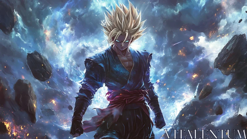 Electrifying anime warrior glowing with unstoppable power.